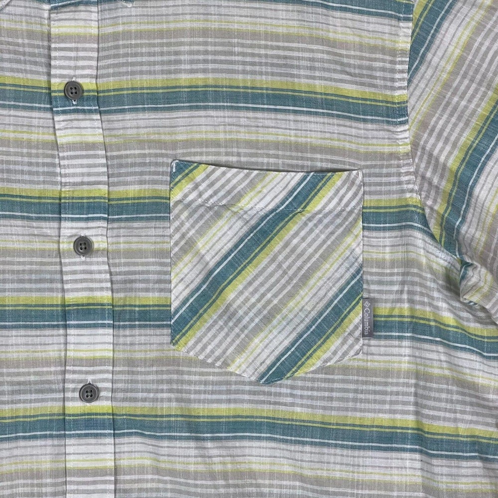 Columbia Shirt Adult XL White/Green Striped Outdoor Short‎ Sleeve Pocket Mens - Picture 3 of 10